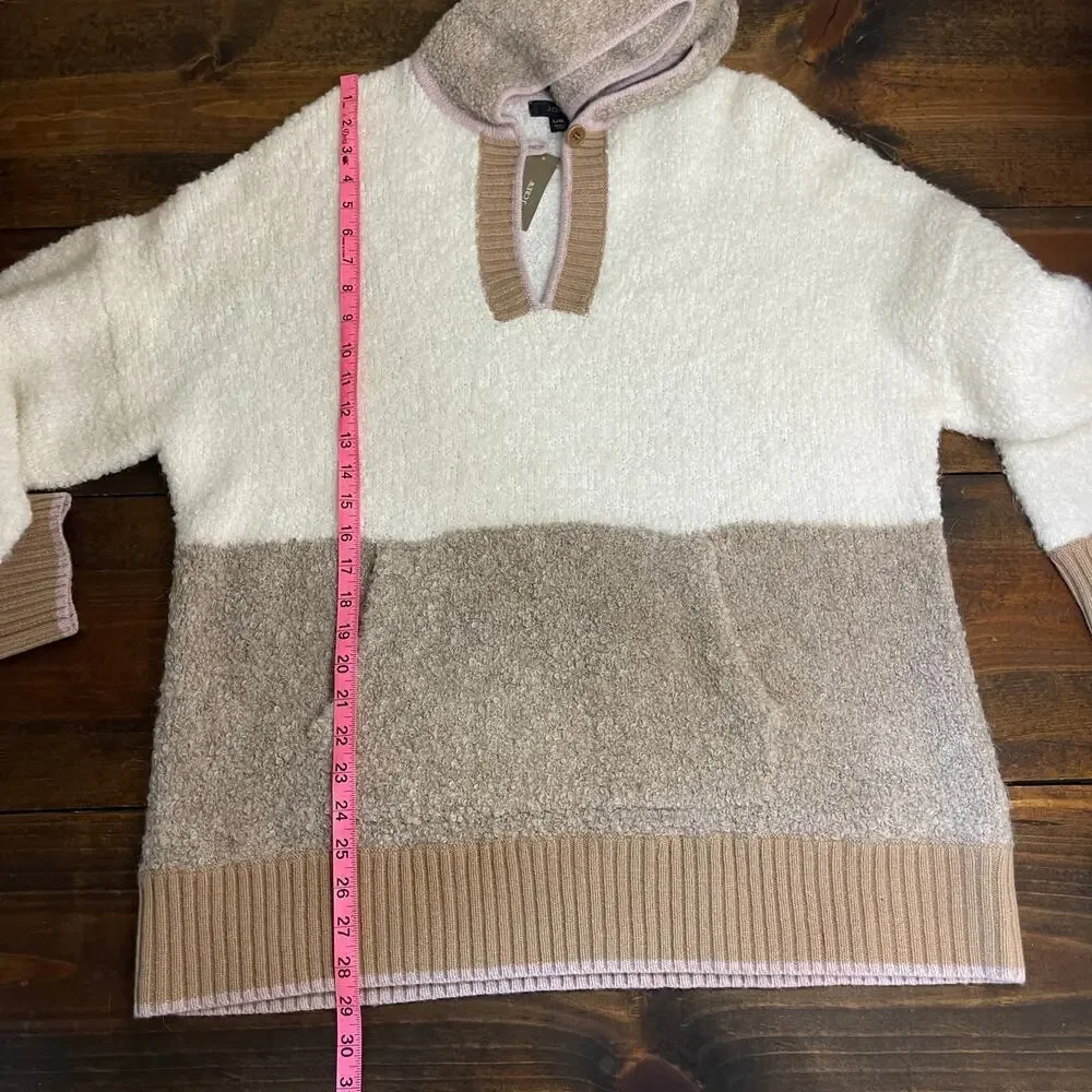J.Crew Colorblock Sweater Hoodie White Mocha Women's L/XL Cozy Oversized *Flaw